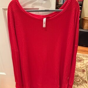 Zenana Outfitters Red Waffle Knit Long Sleeve Scoop Top
